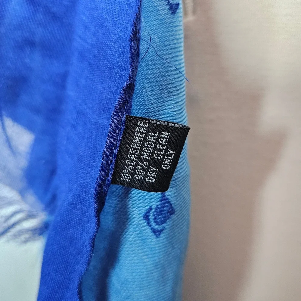 Blue Cashmere Modal Scarf‎ Lightweight Soft Fringe Wrap Minimalist Boho